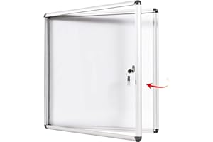 S SWANCROWN Swansea Tablero de anuncios con cerradura Tablero de mensajes magnético con puerta con bisagras para interiores en aluminio, 67 x 72 cm (6 x A4)