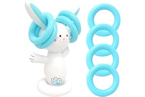 TIVUNORON Giochi di Lancio del Coniglietto Gonfiabile, Lancio del Coniglietto Gonfiabile di Pasqua, 1 Coniglio e 4 Anelli, Giochi di Lancio per Bambini, Giochi di Genitori-Figli di Pasqua all'aperto