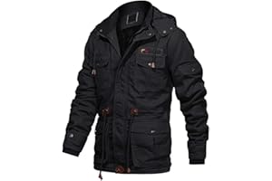 EKLENTSON Men's Cotton Military Jacket Winter Fleece Coats Full Zip Warm Thick Multi Pocket Outwear with Removable Hood