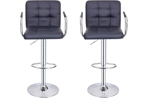 Panana Barstool with Armrest Mid Back Bar Stool for Pub Counter Home Kitchen Breakfast Swivel Chair (2 x Stools, Black)