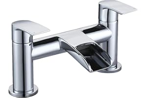 [Waterfall Bath Tap] Hapilife Bathroom Bath Mixer Tap with Double Lever, Modern Monobloc Bath Tub Filler Taps 2 Hole, Mono Fountain Bathtub Faucet, Brass, Chrome, Deck Mounted