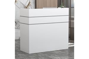 DEZAGCE Banco reception, tavolo bancone per ufficio con 3 cassetti, disponibile, schermo privacy, bianco, MDF, maniglia in metallo, 110 x 120 x 48 cm