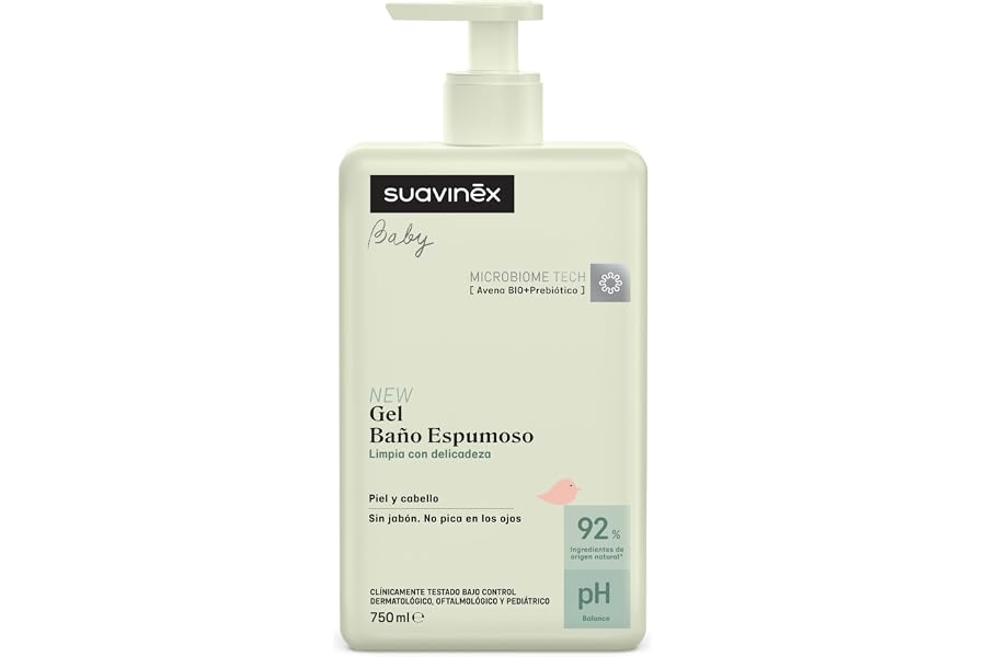 Suavinex, Gel Champú Espumoso para Bebés, para Piel y Cabello, 750 ml | Sin Jabón, Apto Piel Sensible, Recién Nacido, No Pica