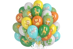 EPOKUS 36 Stück Dschungel Party Luftballons, Tier Palmblätter Muster Ballon, Safari Tiere Druck Latexballons, Wildtiere Thema Party Deko für Geburtstag Baby Shower Kinder Dschungel Mottoparty Geburtstag