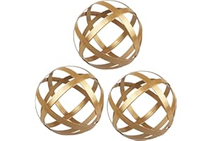 YiYa Juego de 3 esferas Decorativas Doradas, Bolas Decorativas de Banda de Metal, decoración Moderna para el hogar