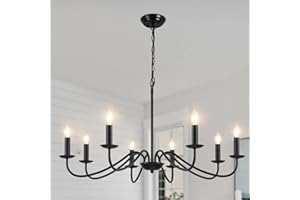 MRHYSWD Kronleuchter Schwarz, 8 Flammig Kronleuchter Vintage Hängeleuchte für Wohnzimmer Esszimmer Schlafzimmer Küche Flur, Industrielle Deckenbeleuchte mit E14 Fassung, Ohne Leuchtmittel