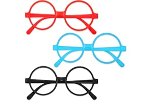 PROUSKY Kids Round Glasses Frame 3 Pieces No Lenses Glasses for Kids Adult Frame Costume Toy Glasses Dressup Eyeglasses Plastic Decorative Wizard Glasses Fancy Dress Costume Cosplay Party