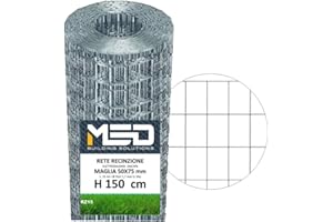 MED BUILDING SOLUTIONS MED | Rete Elettrosaldata Zincata 50X75 mm in Rotolo da 25 mt H 150 cm per Recinzioni Metalliche da Giardino, Pollaio, Vigneto, Recinzione Rigida Resistente