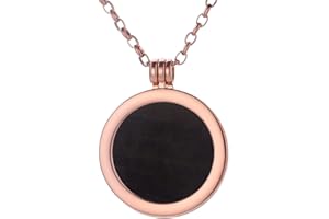 Morella Collana Donna 70 cm Acciaio Inossidabile Oro Rosa con Coins Moneta amuleto Ciondolo Chakra Rotondo 33 mm Gemma Pietra preziosa Ossidiana Nera in Sacchetto di Velluto