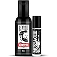 Beard Hair Growth Oil, 50ml & Mustache Growth Roll, 8 ml |Beard Oil for Uneven, Patchy & Fast Beard Growth |Oil for Stronger & Fuller |Boosts Mustache Hair Growth | Goodness of Almond & Coconut Oil