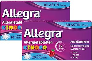 ‎ALLEGRA Allegra® Kinder 10 mg Schmelztabletten 2 x 20 Stk – Antihistaminikum – 24 Stunden wirksam bei Heuschnupfen, Tierhaar-, Hausstaubmilbenallergie, Nesselsucht