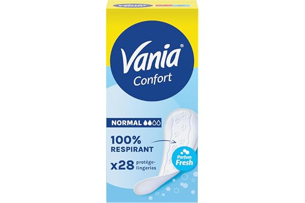 Vania – Protège-Slips Confort Normal Parfum Fresh (boîte de 28 pièces) – Protège-lingeries 100% respirant et confortables – Protection hygiénique avec ajustement parfait et tenue optimale