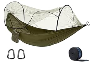 Kyrio Camping Hammock with Mosquito Net, Portable Single Double Nylon Swing Hammock Set for Outdoor Hiking Survival Travel (Green)