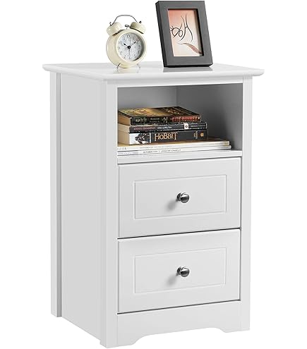 Comodino Camera Da Letto KOMFOTTEU Con 2/3 Cassetti, Comodino Piccolo In Legno, Tavolino Lato Moderno Per Soggiorno, Bianco, 45 X 40 X 57 Cm (L X P X