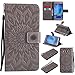 Produktbild Lonchee Samsung Galaxy J7 Leder Wallet Tasche Brieftasche Schutzhülle , Sonnenblumen geprägten Muster Design Hochwertige PU Leder Folio Tasche Case Hülle im Bookstyle mit Standfunktion Kredit Kartenfächer (grau)