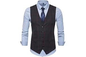 YOUTHUP Chaleco de Hombre Slim Fit Chalecos a Cuadros para Hombre Chaleco de Traje Formal Tartán
