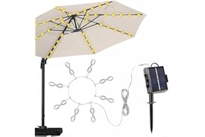 LVYXON Regenschirm-Lichter, solarbetrieben, wasserdicht, für Terrasse und Garten, 8 Modi, 104 LEDs, Dekoration für Zelt, Camping
