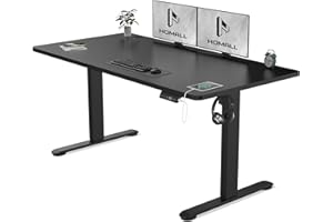 Homall Electric Standing Desk 140x70cm Height Adjustable Desk with USB Charging Sit Stand Desk with Time Reminder Stand up Desk 3 Memory Setting Electric Desk Wire Management Tray,Black