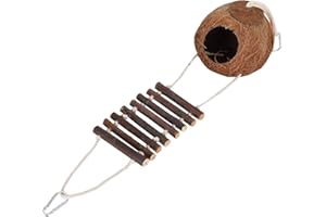 CUQUE Venta Loca Resistente a la mordedura Coconut Bird Coconut Hideaway, Escalera de Escalada de Jaula de cáscara de Coco Natural Nido de Coco Natural, Mascotas para pájaros,Casita Coco para Pequeños Mamí