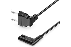 deleyCON 1m Kabel Zasilający z Płaską Kątową Wtyczką Euro - Wtyczka Euro 90° na Gniazdo C7 90° - Kabel Euro, Kabel Zasilający do Małych Urządzeń - Czarny