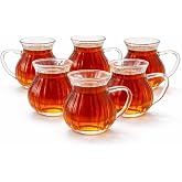 6 Par&ccedil;a Keyfi Ala Kulplu &Ccedil;izgili Tombul &Ccedil;ay Bardağı Borosilikat Cam 200 ml