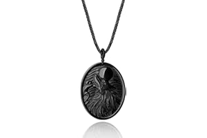 COAI Pendentif Ovale Loup Obsidienne Homme
