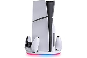 snakebyte PS5 Slim Standfuß & Controller-Ladestation - DualSense-Dockingstation& Halterung für PlayStation 5 Slim, RGB Beleuchtung, LED-Ladestatusanzeige, geprüfter Überladungsschutz & Schnellladung