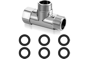 DOPENSPI 20mm G1/2" 3 Way Shower Diverter Valve Brass with 6 Washers, 3 Way T Shape Adapter Universal Anti Rust Hose Connectors Plumbing Valves Water Diverter Replacement for Bidet Sprayer Valve Handh