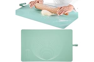 SDFAA Alfombrilla para Amasar, Alfombrillas Silicona para Hornear, Tapete para Masa de Pizza, Alfombrilla para Hornear de Silicona Extra Grande y Gruesa con Medidas, para Galletas, Pastel de Masa (Verde)