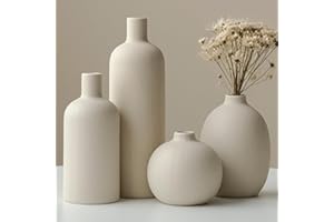 VIVIDFLOW Decorative Ceramic Vase Set, 4-Piece Neutral Tones, Modern Boho Design for Living Room, Entryway, Mantel (Beige)