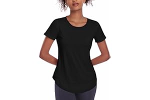 Deaviya Women's Sports T-Shirt Gym Tops, Short Sleeve Workout Casual Running Tops, Ladies Gym Yoga Sports Top, Crew Neck Fitness T-Shirts for Women, Loose Side Split Tee