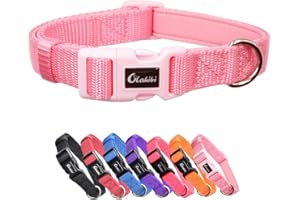 Olahibi Soft and Comfortable Neoprene Padded Nylon Basic Dog Collar Solid Color pattern for Small Dogs(S, Light Pink Collar)