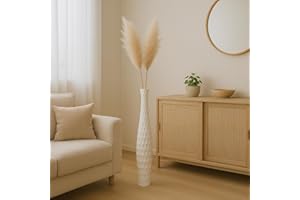 LEEWADEE Lewadee Duży wazon podłogowy do dekoracji wnętrz - drewniany wysoki stojak na kwiaty do dekoracji domu na sztuczną roślinę i trawę pampasową, 85 cm, Biały
