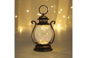 Reheyre LED Vintage Lantern Flickering Flame, Battery Operated Retro LED Lantern with Hook, Indoor/Outdoor Hanging Decorations Lanterns for Patio Garden Yard Christmas Halloween Party Festival Antiqu