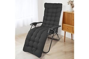 WildFun Coussin de Chaise Longue, Bain de Soleil, Transat, Matelas pour Transat, Coussin pour Chaise Extérieure pour Jardin, Bande de Réglage, 170 x 53 x 8cm, Noir