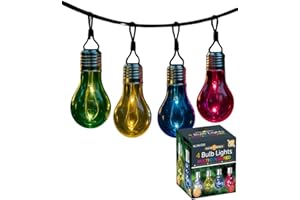 Electoys Solar Lights Outdoor Garden | Garden String Lights | 4 Bulb Hanging LED | Waterproof Outdoor Solar Powered Light | Multi-Coloured Decorative Lighting for Patio Fence Trees and Parties