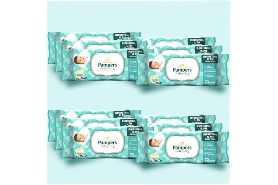 Pampers Baby Dry Wet Wipes for Babies and Children, 840 Units (12 Packs), Stock Size, with Aloe Vera, Restores the Natural PH of the Skin, Protection from Irritations