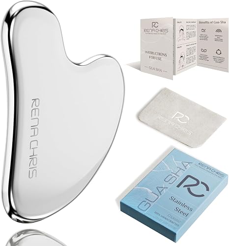 Rena Chris Gua Sha Facial Masajeador,Piedra GuaSha de Acero Inoxidable para Esculpir la Línea de la Mandíbula, Eliminar las B