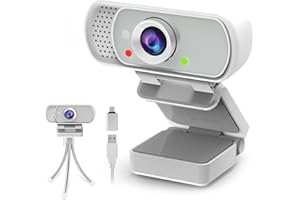 TOLULU Cámara web con trípode con obturador de privacidad: cámara web 1080P FHD con micrófono, Plug & Play, USB A, USB C, cámara web con soporte, micrófono blanco gran angular con cancelación de ruido,
