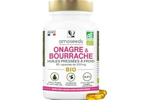 AMOSEEDS Huile d’Onagre et Bourrache BIO | Première pression à froid | 14,5% acide gamma-linoléique | 90 capsules végétales, vegan | Fabriqué en France | Qualité Supérieure