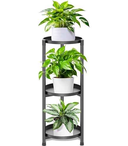 Support De Plantes 2 Étages En Métal Noir – Présentoir à Fleurs D'Intérieur Et Extérieur, Style Rustique Et Élégant