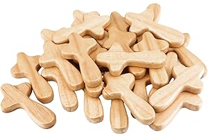 CHUNFUL 24 Pieces Small Hand Held Pine Wooden Cross Portable Holding Wooden Cross Clinging Cross Jesus Cross Graduation 2023 Gift for Prayer Palm Size Christian Church (Wood Color,4.1 x 2.4 x 0.6 Inches)