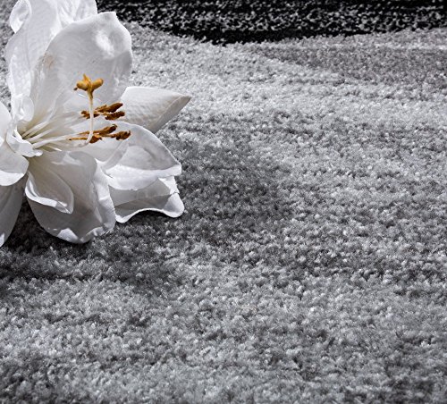 Designer Teppich Modern Geschwungene Wellen Linien Muster Kurzflor Meliert Grau, Grösse:160×220 cm - 3