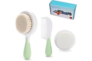 Mocarheri Baby Hair Brush and Comb Set for Newborns & Toddlers- Soft Goat Bristle Hair Brush, Bath Sponge and Baby Comb for Infant, Kids (3 Piece)