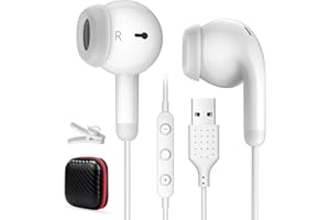 AIAUXAI Cuffie USB per Computer PC Gaming 2,3M Cuffie con Filo Microfono e Controllo Volume Stereo HiFi Cancellazione del Rumore In Ear Auricolari USB per PS5 Laotop Mac Chromebook per Ufficio Musica Bianco