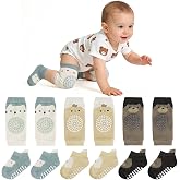AOOTE Juego de 3 pares de rodilleras para beb&eacute;s y 3 pares de calcetines para gatear, con puntos de goma, para ni&ntilde;os y ni&ntilde;as