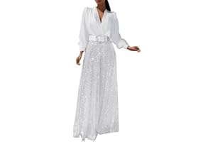 DAaomi Combinaison Femme Chic Pour Soirée Couleur Unie Playsuit Sexy Femme Col E V Manches Courtes/Sans Manches Mode Décontractée Rompers Jumpsuit Taille Haute Pantalon Jambes Larges