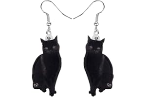 DUOWEI Halloween Black Mermaid Bones Skull Cat Earrings Acrylic Weird Cats Dangle Drop Jewelry for Women Teens Girls Gifts