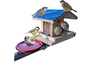 STAFECO Vogelfutterhaus Vogelhaus für Balkon wetterfest Futterhaus Handarbeit Gartenvögel im Garten Balkonhalterung mit Einer Größe von 30 bis 60 mm. (Natural Vogeltränke 2)