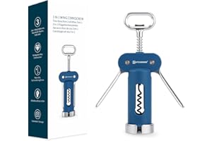 KITCHENDAO 3 in 1 Flügelkorkenzieher, Wein Korkenzieher Weinöffner mit Abnehmbarem Folienschneider, Eingebauter Bierflaschenöffner, Multifunktionaler Stabiler Langlebiger Manueller Weinflaschenöffner